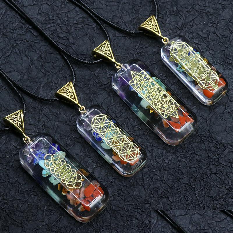 

Pendant Necklaces Retro 7 Chakra Pendant Orgone Reiki Healing Colorf Chip Natural Stone Energy Necklace Pendum Amet Orgonite Crystal Dh7Zp