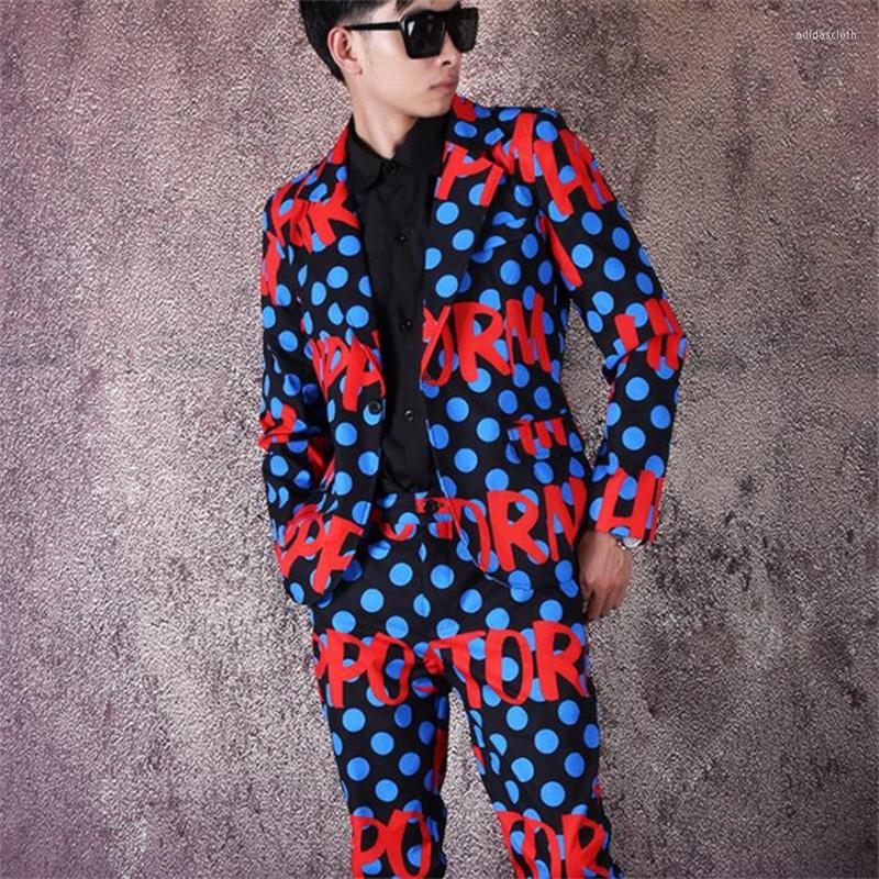 

Men's Suits Polka Dot Blazers Men'S Suit Singer Stage Jacket Trendy Casual Nightclub Autumn Hairdresser's Costumes Mariage Homme, Blue
