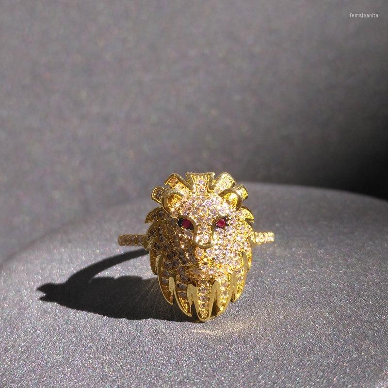 

Cluster Rings S925 Sterling Silver Ring April Gold Lion Female Golden Yellow Exaggerated Animal Moroccan Jewelry