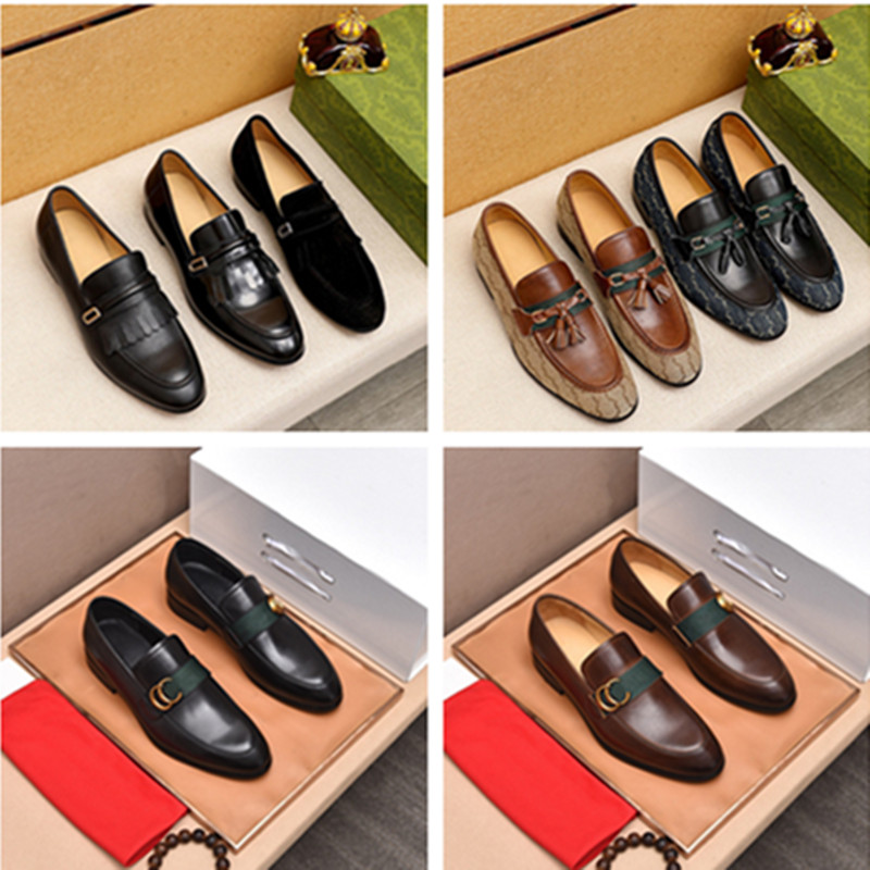 

2022 new men's formal shoes double G buckle decorated red and green webbing set foot black business casual leather shoes size 38-45