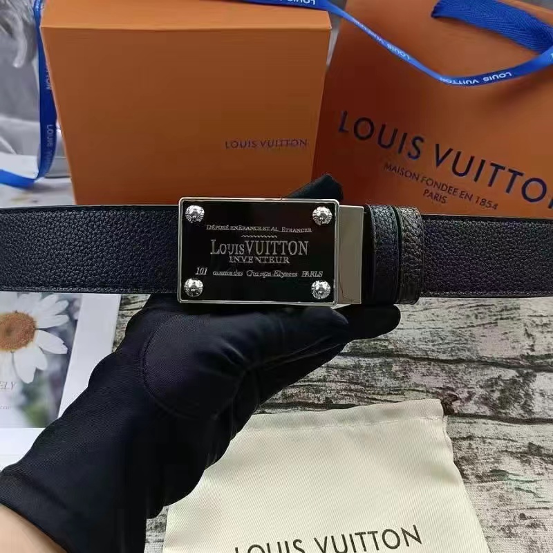 

With box Mens Designer Belt for Men Luxury Fashion business Belts Womens ceinture Black Metal Waistband cintura Louise lvs Viuton Louis Vuitton lv L1015D15, 3.7cm