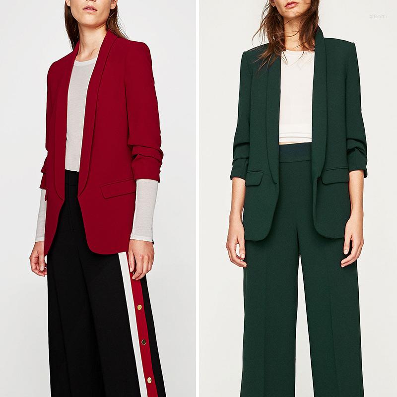 

Women's Suits 2022 Fall Ladies Casual Pleated Blazer Solid Color Three-quarter Sleeves Women, Gray