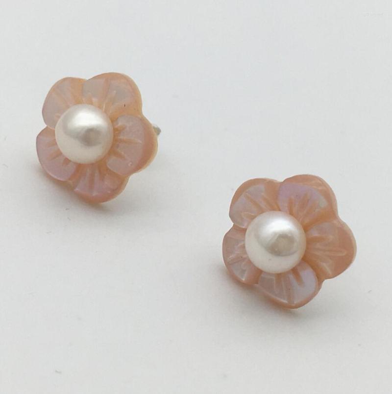 

Dangle Earrings Hand Carved Real Pink Shell 925 Sterling Silver Flower Pearl Woman Gift Fashion Jewelry Earring