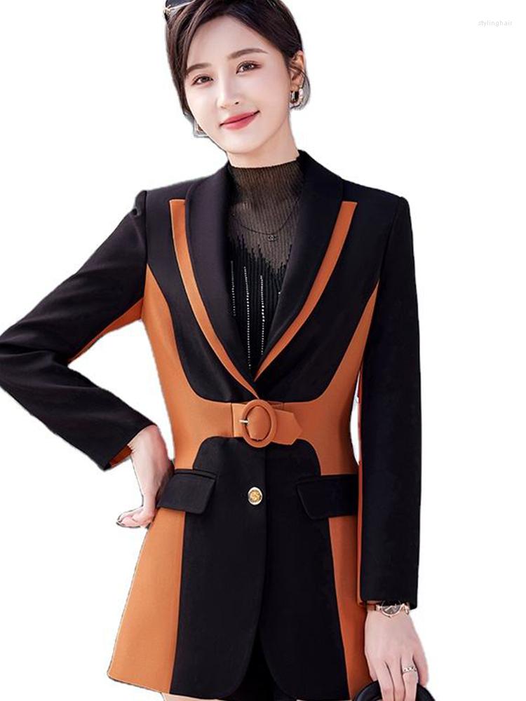 

Women' Suits High-quality Casual Blazer Women' Coats With Pocket For Women Fashion Office Lady Patchwork Outwear Formal Jacket, Khaki