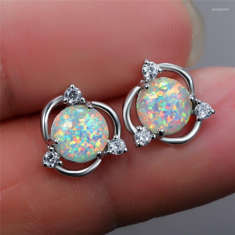 

Stud Earrings Cute Female White Opal Stone Small Round Diamond For Women Dainty Bridal Wedding