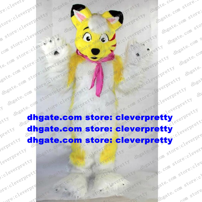 

Yellow White Long Fur Furry Wolf Mascot Costume Fox Husky Dog Fursuit Character Return Banquet Pedagogical Exhibition zx1339, As in photos