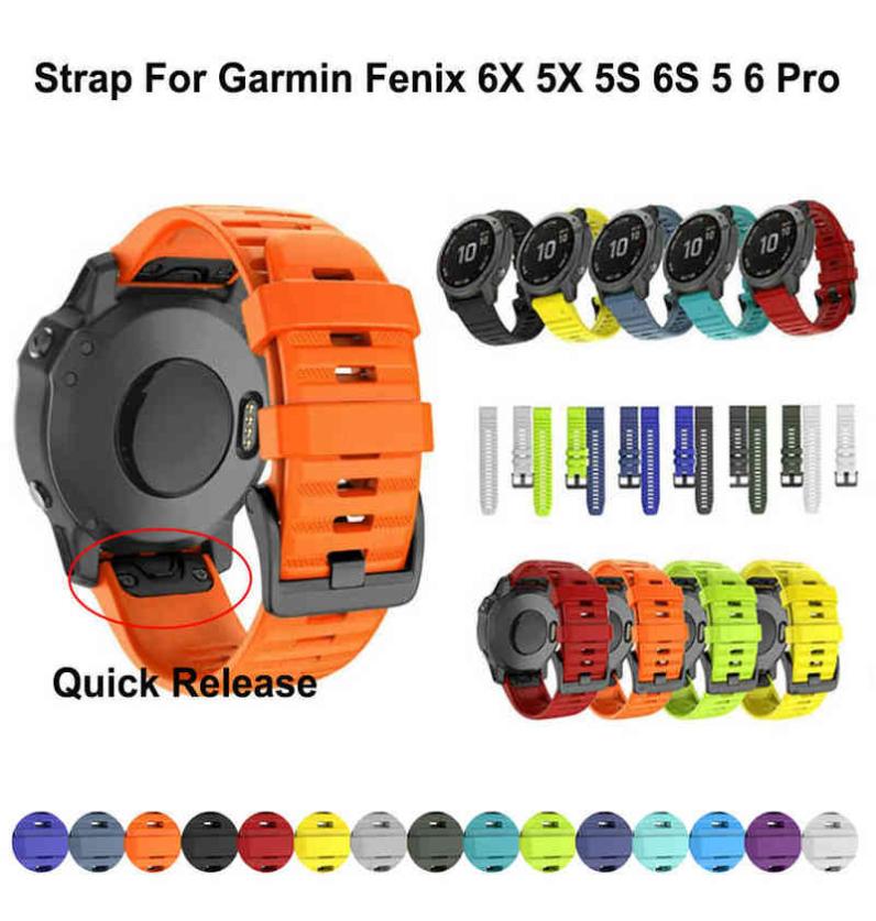 

20 22 26MM Silicone Quick Release Watchband Strap for Garmin Fenix 6X 6 6S Pro smartwatch Easyfit Wrist Band Strap Fenix 5X 5 5S Y1521206