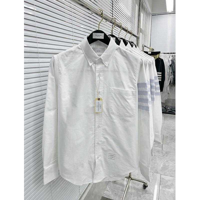 

Luxury Brand Shirts Thoms Brownns Blouse Designers Tb Four Stripe Patchwork Shirt Men and Women Ins Loose White Coat Casual Versatile, Light blue