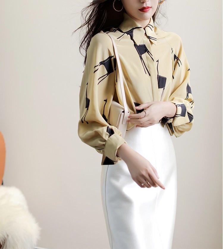 

Women' Suits Ln 2022 The Spring Sweet Chic Coat Show Thin Silk Shirts Female Senior Mulberry Shirt, Khaki