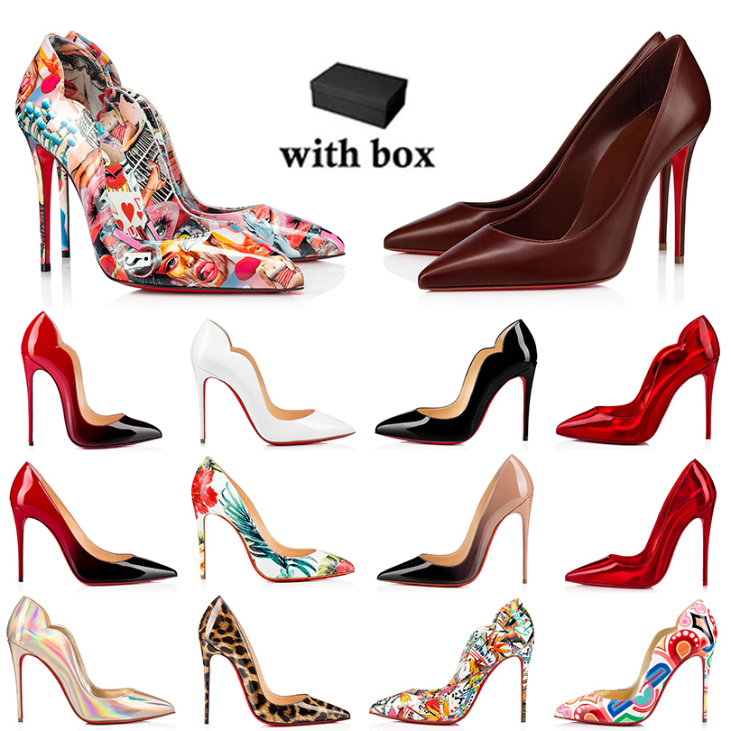 

Womens Heels Luxury Dress Shoes Pink Black White Orange Gold Brown Blue Leopard Print Stuletto High Heel Pumps for Wedding Party Office Career RedBottoms with Box, Item#18