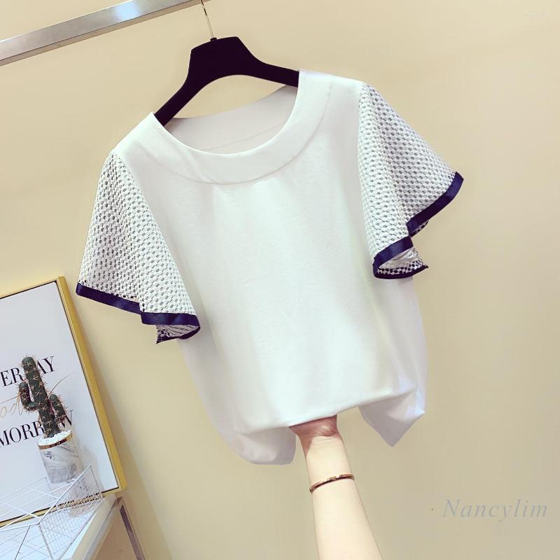 

Women' T Shirts Ruffled Stitching Short-Sleeved Cotton T-shirt For Women 2022 Summer Korean Style Loose All-Match Tops Tees Femme White