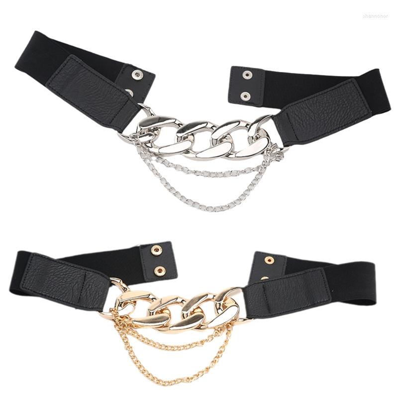 

Belts Chain Elastic For Women Stretchy Belt Faux Leather Waist, Black