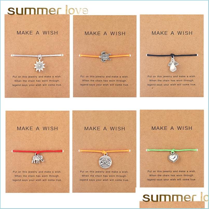 

Charm Bracelets Handmade 5 Color Wax Rope Braided Charm Bracelet For Women Men Elephant Life Of Tree Friendship Love Turtle Pendant Dh3Jm