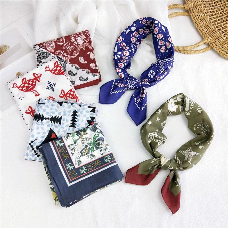 

Scarves 70CM Cotton Small Square Women's Neckerchief Spring Autumn All-match Fashion Towel Printing Professional Decorations HairBand