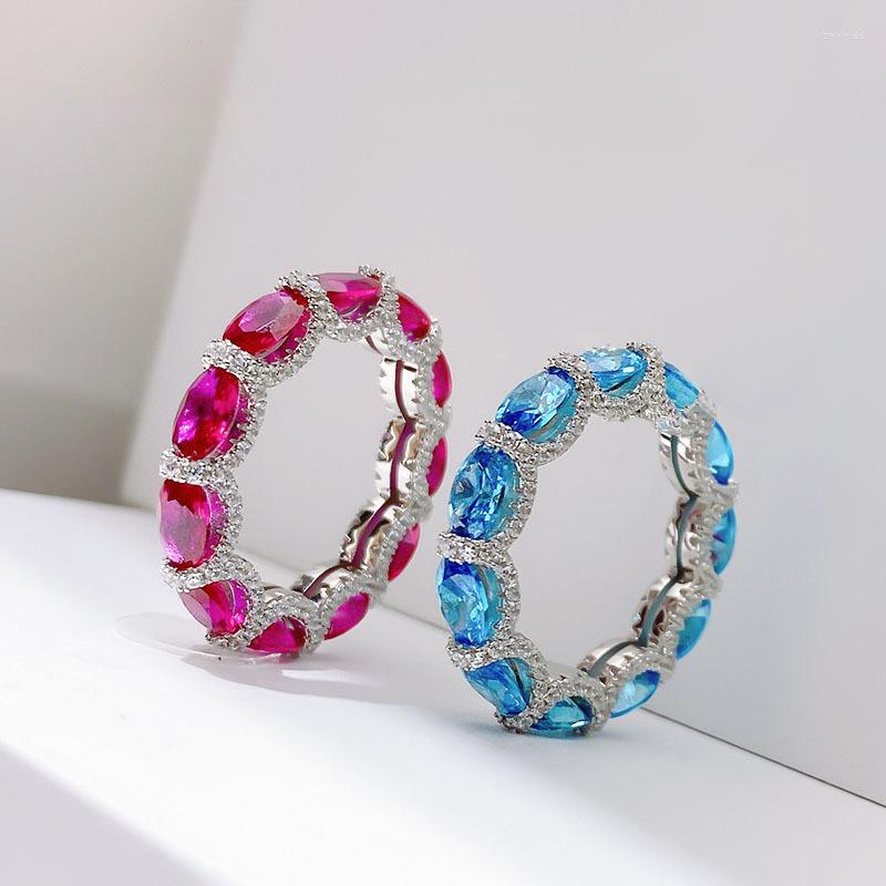 

Cluster Rings Luxury 925 Sterling Silver Big Colorful Zirconia Stones Band White Gold Plated For Women 2022 Trendy Jewelry