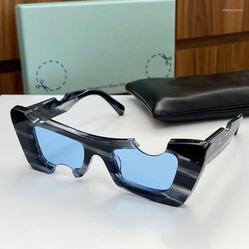 

Sunglasses 2022 Marble Acetate Rectangular Frame Blue Lens Women And Man Fashion Weird