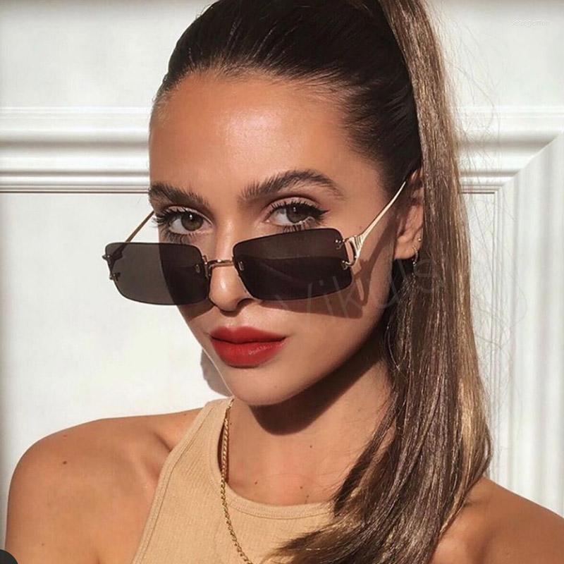 

Sunglasses 2022 Fashion Rimless Square Women Tinted Lens Glasses Shades For Elegant Brand Rectangle Sun Feminino
