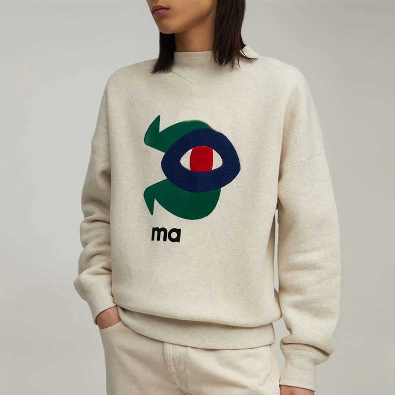 

Isabel Marant Plush Print Hoodie Women Designer Loose Sweater Warm Sweatshirt, Milk white (spot)