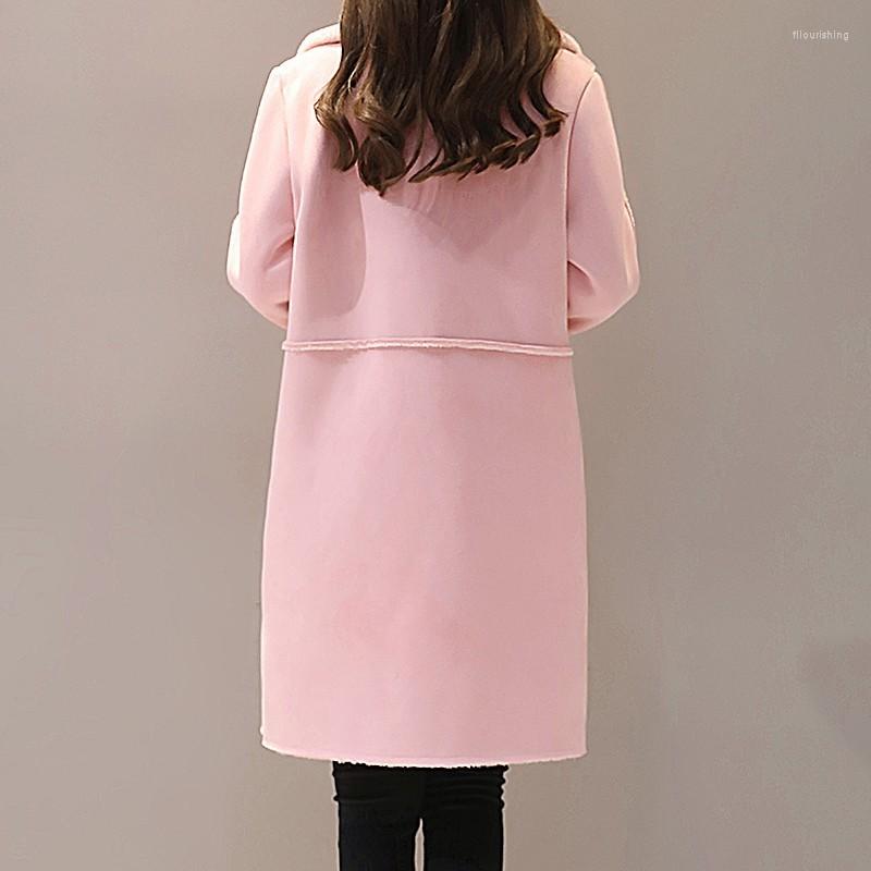 

Women' Trench Coats Winter Women Warm Fleece Lining Faux Suede Leather Coat Outwear Windbreaker Office Ladies Slim Fit Overcoat Thick, Pink