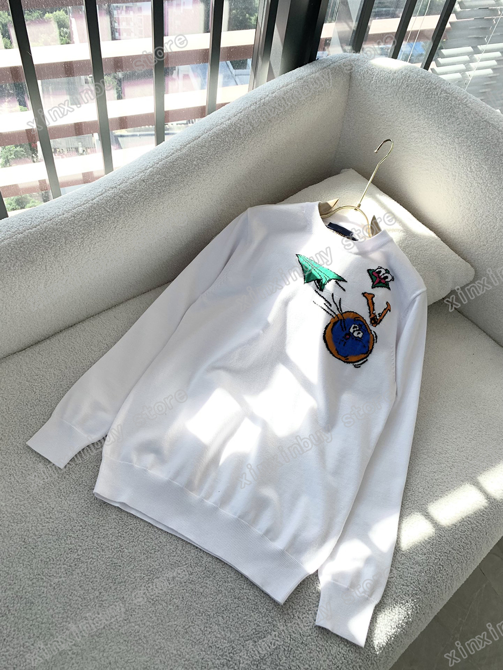 

xinxinbuy Men designer Hoodie sweater Paper Plane Jacquard Knitted wool fabric Paris women black white gray S-2XL, 01