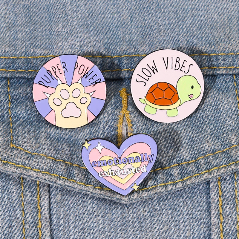 

Slow Vibes Enamel Pins Custom Pupper Power Brooches Lapel Badges Animal Cat Paws Turtle Jewelry Gift for Kids Friends, Color #1