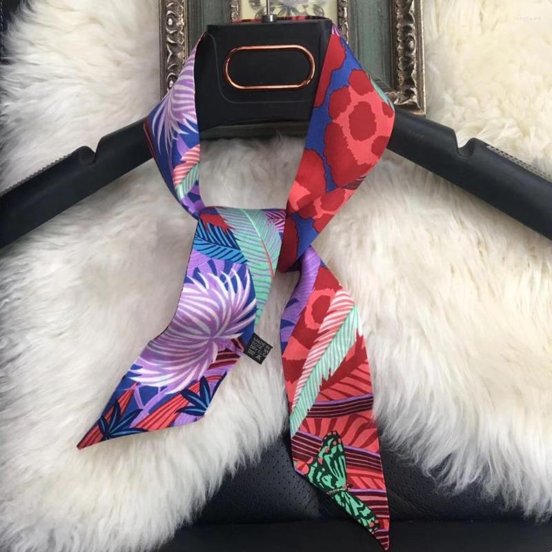 

Scarves Butterfly Leaf Print Lady Neck Wear Scarve Bags Decoration Silk Riband Skinny Scarf Small Ribbon Hair Band Choker ZSBD165