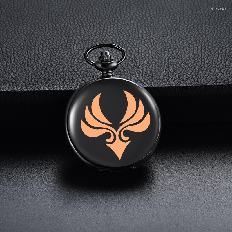 

Pocket Watches 2022 Anime Genshin Impact Classic Black Quartz Watch Seven Elements Simple Necklace Men Women's Gifts, Thunder chain 38cm