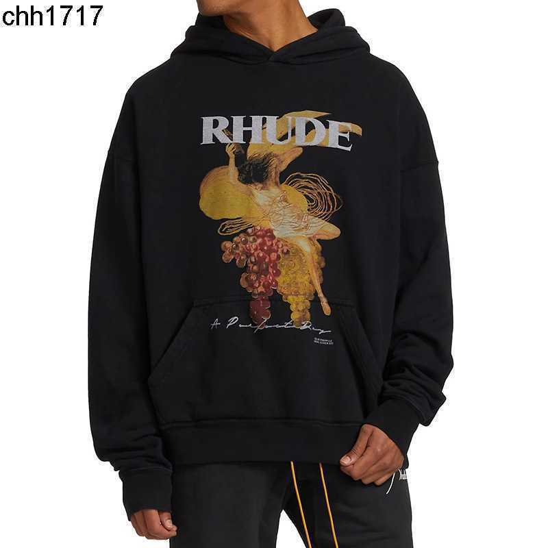 

Rhudes Grape Figure Oil Painting Print ins American High Street Small Fashion Brand High end Loose Hoodie for Men and Women, Black