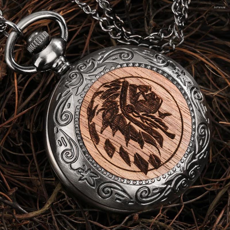 

Pocket Watches Walnut Man Paster Watch Gun Black Flower Decorative Border Pendant With Chain Creative Gifts For Women, Butterfly