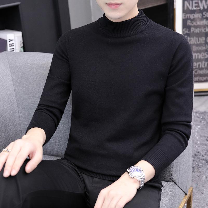 

Men's Sweaters Men's Knitwear Autumn And Winter Casual Solid Color Sweater High-neck Youth Korean Version Of The Trend Inner, Haze blue turtleneck
