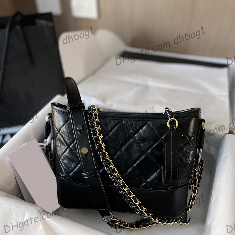 

Womens Calfskin Mini Hobo Black White Quilted Bags Aged Silver Gold Chain Crossbody Shoulder Purse With Lucky Zipper Tassel Pocket Designer Sacoche Handbag 20X15CM, Box