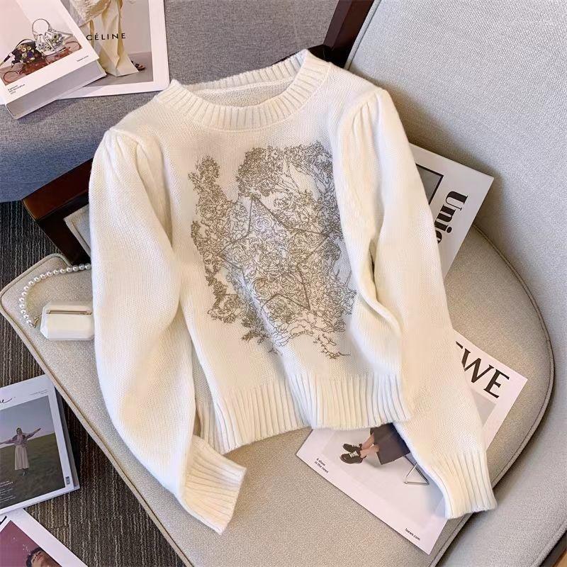 

Women's Sweaters Knitted Sweater Pullovers Women Autumn 2022 High Street Embroidered Flowers Long Sleeve Casual Tops Knitwear Jumper, Picture color
