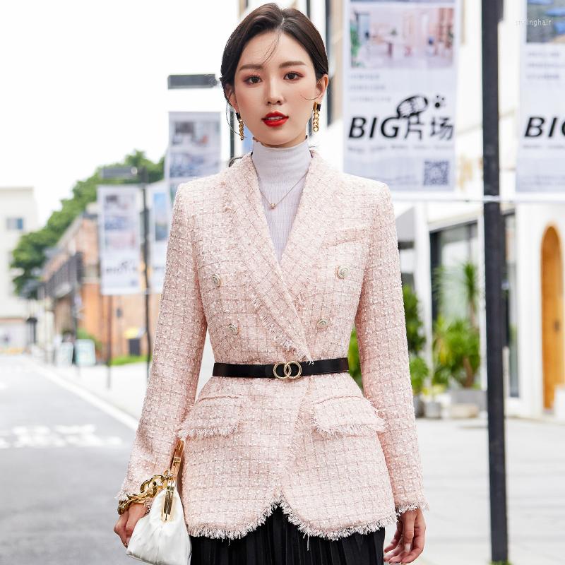 

Women' Suits White Pink Tweed Top Women' Spring And Autumn Coat 2022 Korean Version Elegant Versatile Long Sleeve Short Outdoor Suit, White suit