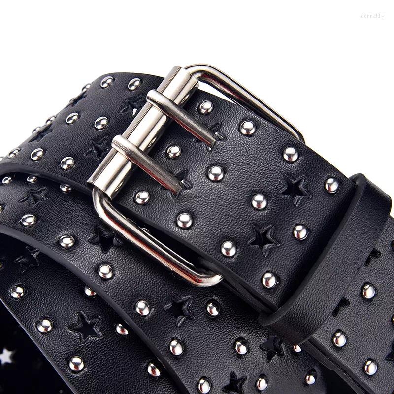 

Belts Fashion Alloy Women Star For Genuine Leather Punk Style Ladies Retro Decorative Pin Buckle Jeans Decora, Black