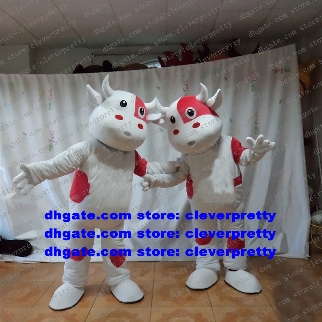 

White Red Cow Bossy Cattle Calf Mascot Costume Adult Cartoon Character Advertisement And Publicity Etiquette Courtesy zx2414, As in photos