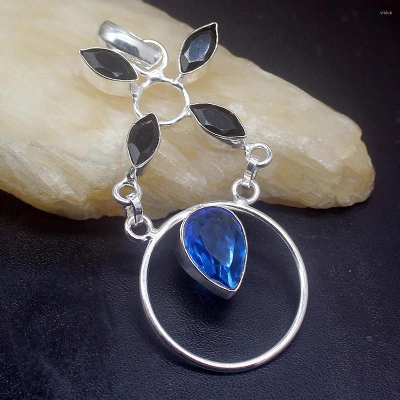 

Pendant Necklaces Gemstonefactory Jewelry Big Promotion Single Unique 925 Silver Black Onyx Blue Topaz Women Lady Necklace 20220228