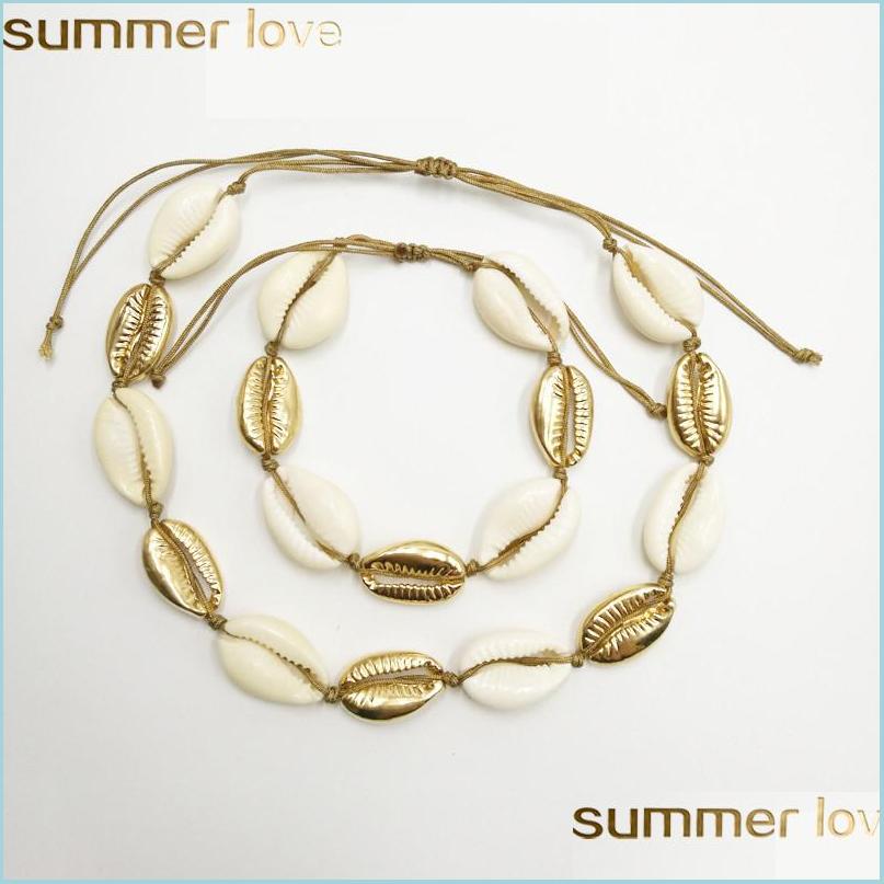 

Earrings Necklace Natural Shell Beads Rope Bracelet Necklace Set Fashion Jewelry For Women Handmade Zinc Alloy Braid Bracelets Nec Dhrwa, See picture