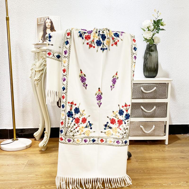 

Scarves 2022 Shawl Women Embroider Floral Scarf Pashmina Cashmere Winter Warm Fashion Tassels Travel Scarve