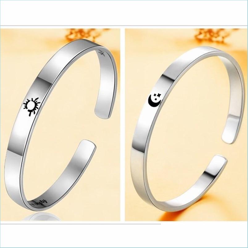 

Bangle Bangle Simple Style 925 Sier Plated Sun Moon Adjustable Couple Bracelet For Women Men Wedding Bracelets Jewelry Accessoriesba Dht8Z