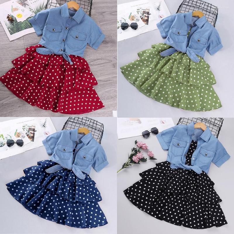 

Clothing Sets Spring Summer Girls Clothes Fashion Children's T-Shirt Suspenders Polka Dot Dress 2Pcs Suit Kids Costume