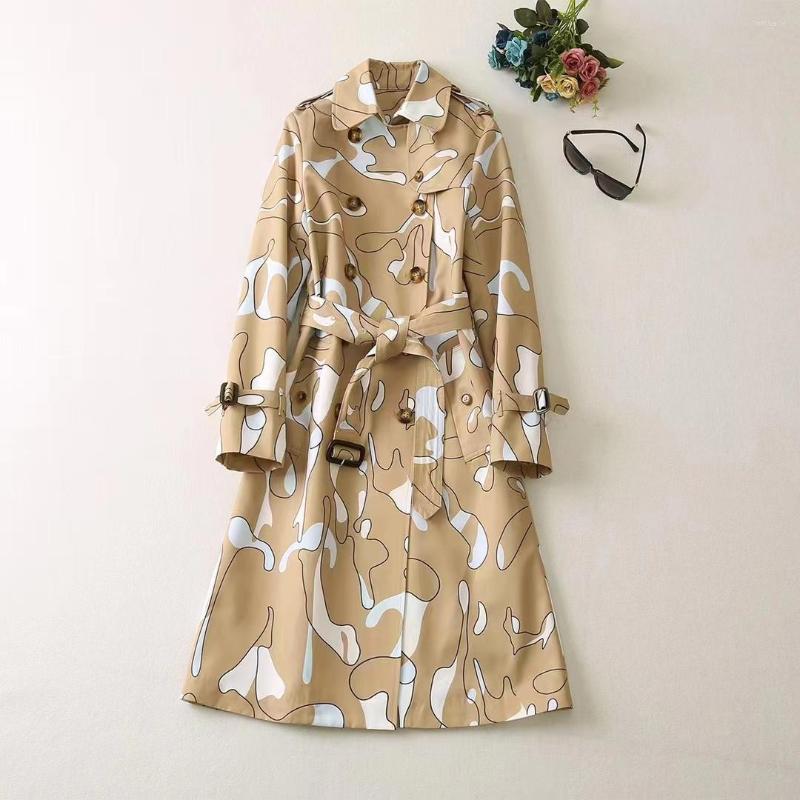 

Women' Trench Coats European And American Women' Wear For Winter 2022 Long-sleeved Double-breasted Printed Lapel Fashion Belt Coat, Khaki