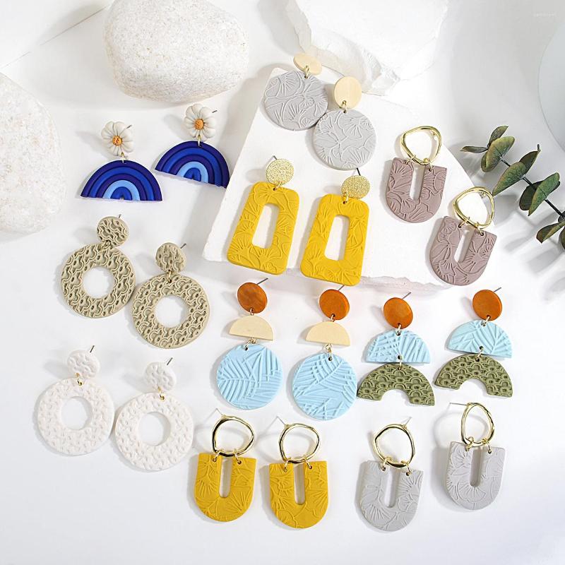 

Dangle Earrings AENSOA Trendy Geometric Soft Pottery Woven Personality High-Grade Polymer Clay Drop Texture Jewelry