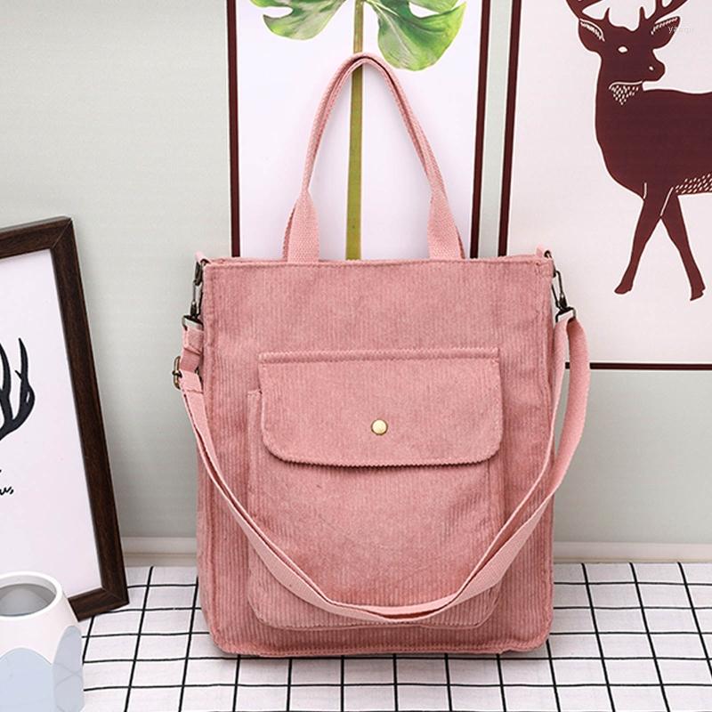

Evening Bags Women Corduroy Shoulder Bag Retro Lightweight Crossbody Solid Color Large Tote Top-Handle Shopping, Pink