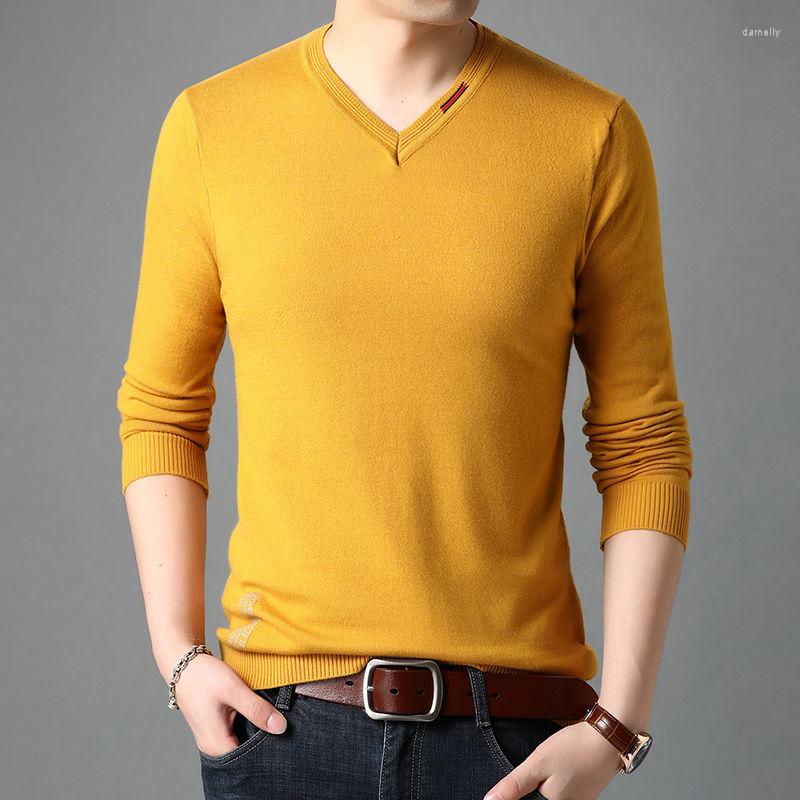 

Men's Sweaters 2022 Autumn Winter Men's V-neck Sweater Men Long Sleeve Knitted Keep Warm Knitwear Thick Pullover Jumpers K02, Orange