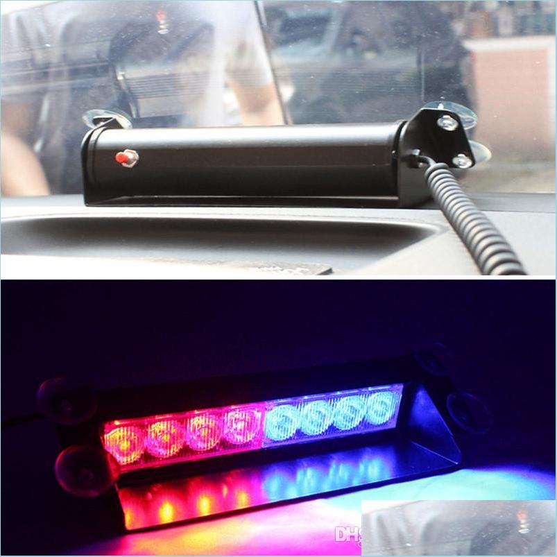 

Car Bulbs Car Police Strobe Warning Light 8 Led Emergency Red/Blue Yellow/White Beacon Flashing Lamp Sucker On Windshield Drop Deliv Dhe1A