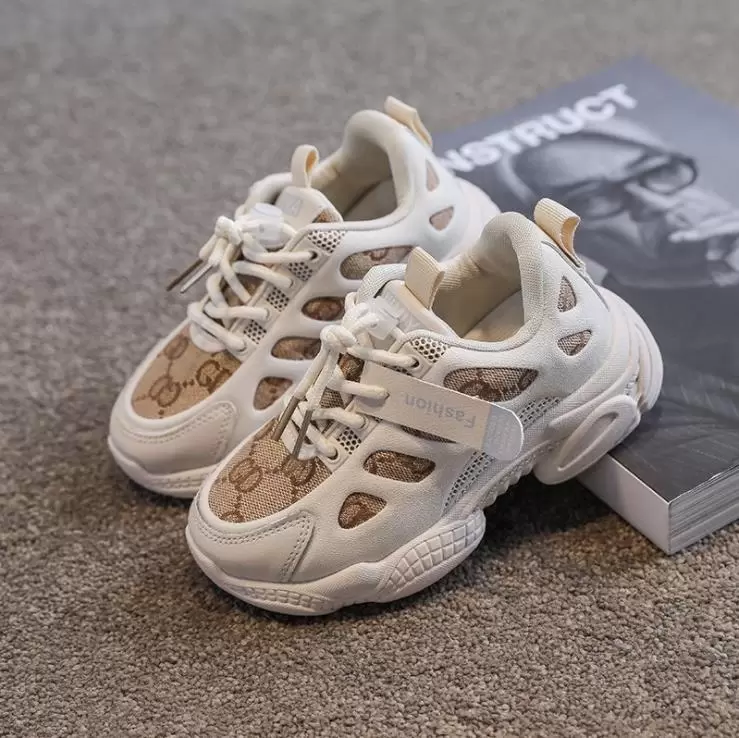 

Kids Shoes Toddler Girls Boy Sneakers Print Design Mesh Breathable Children Tennis Fashion Children Running, Brown