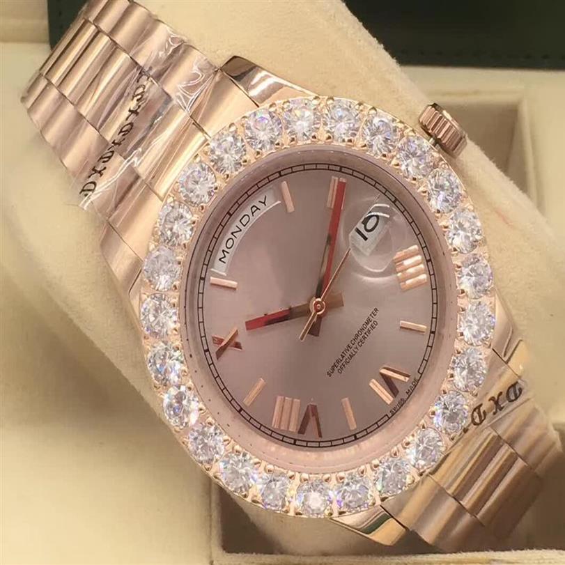 

Luxury High Quality Mens Watch Presidential Day-Date 228235 18k Rose Gold Big Diamond Bezel Movement Automatic Mechanical Wrist Wa3093