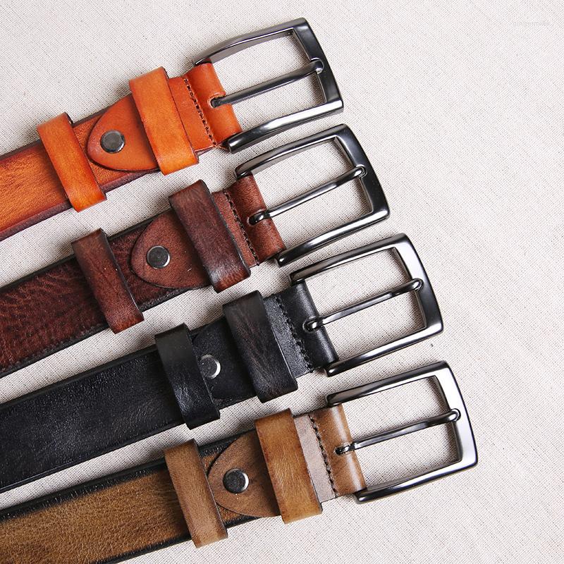 

Belts Men's Classic Fashion Pin Buckle Dress Belt Thick Genuine Leather Jeans Vintage Brown 33mm Design Pants Waist Strap, Black