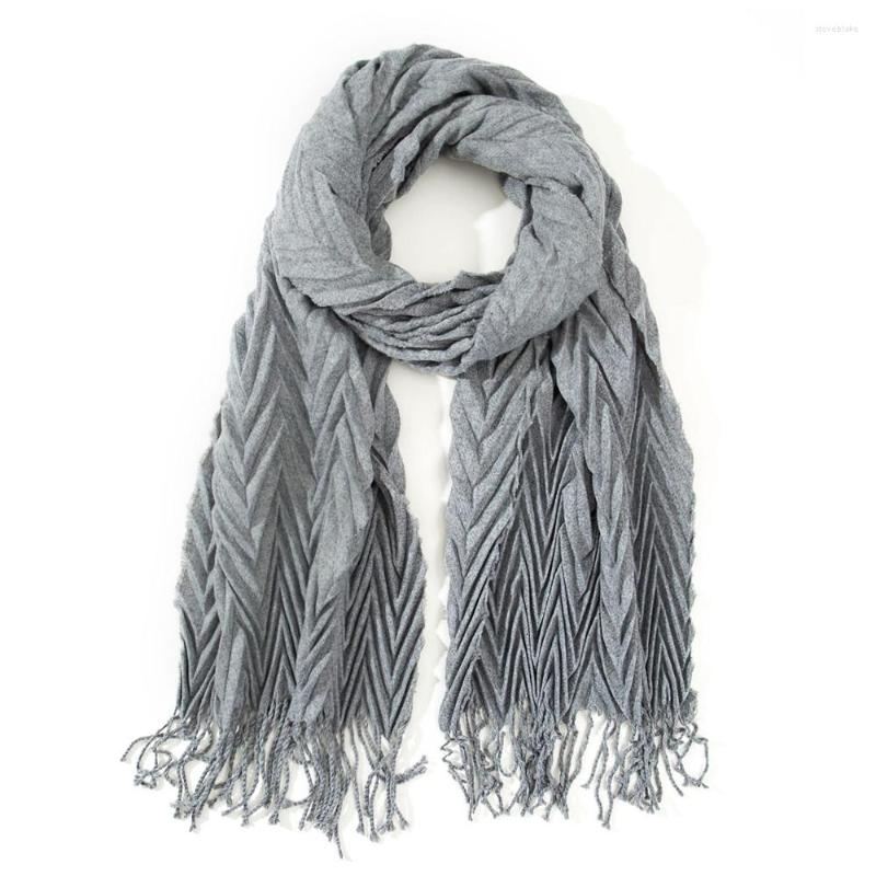 

Scarves Women Solid Scarf Twill Wrinkled With Tassels Warm Winter Shawls Female Woven Lady Ruffled Blanket Wraps