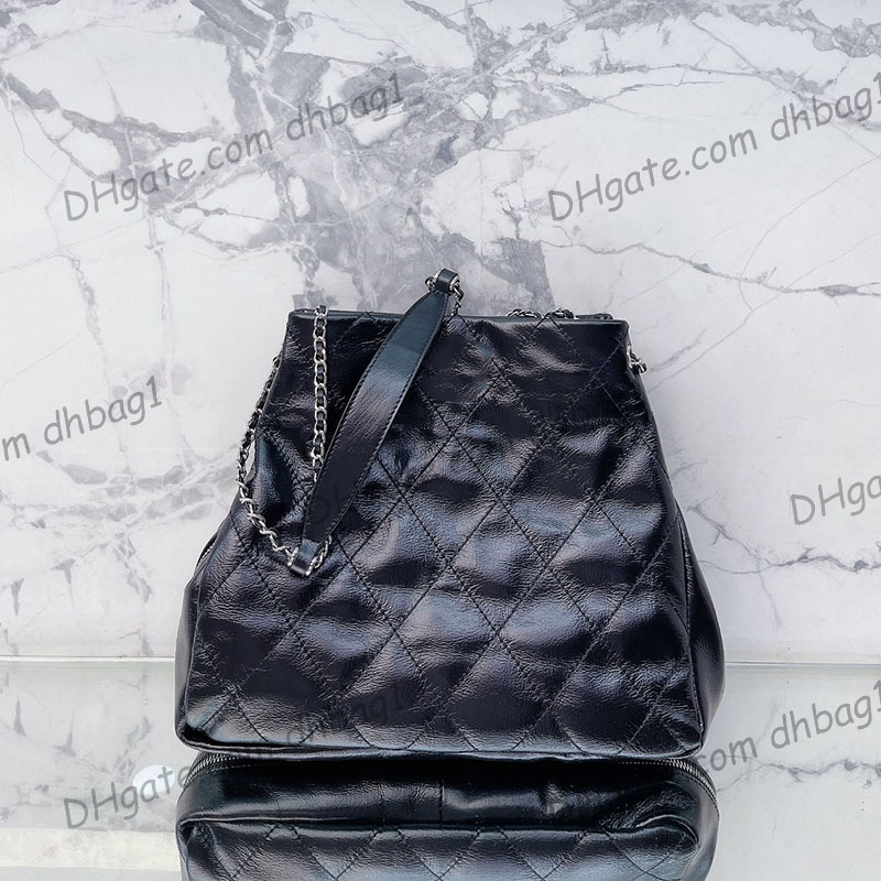 

Womens Designer Vintage Calfskin Quilted Jumbo Bags Aged Silver Metal Hardware Shoulder Purse Large Capacity Luxury Designer Black Handbags 32x28cm, Box